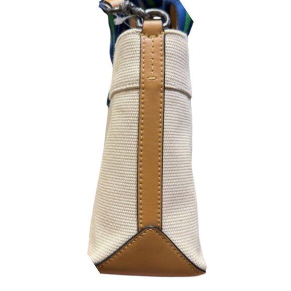 Coach 1941 Canvas Tote Bag Khaki Tan with Green Navy Strap Logo Patch Crossbody - Picture 3 of 4